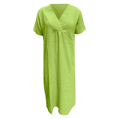 JuliaFashion - 2024 Summer Women New Fashion Solid Color V Neck Versatile Loose Short Sleeve Long Female Casual Vestidos Robe Dress
