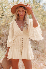 Lace Panel Batwing Sleeve Boho Dress