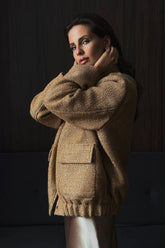 Metallic Sequined Stand Collar Coat