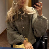 Basic Casual Loose Button Plain Knit Cardigan