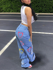 Heart Pattern Graceful Zipper Hoodie Pants
