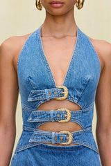 Denim Suspender Mini Dress