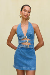 Denim Suspender Mini Dress