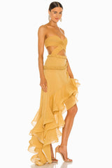 Fleur Yellow Stylish Strapless Cutout Gown