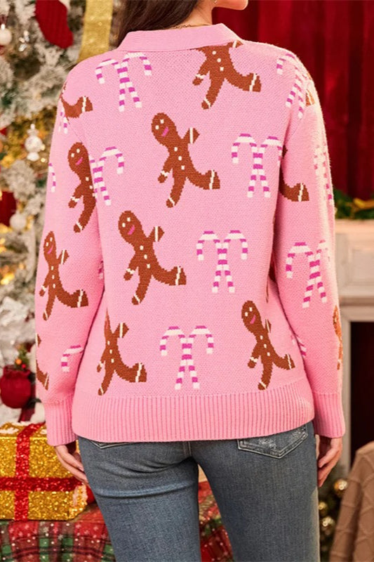 Candy Cane Graphic Button Down Christmas Cardigan