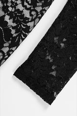 Square Neck Lace Long Sleeve Bodycon Floral Dress