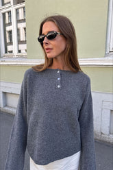 Solid Wool Blend Loose Long Sleeve Knit Top