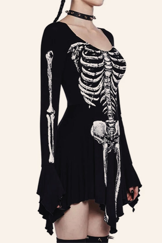 Halloween Gothic Skull Print Dress
