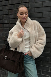 Plush Stand Collar Zip Jacket