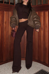 Ribbed Cropped Knit Top Flared Pants Set