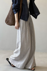 Striped High Waisted Wide Leg Straight Pants