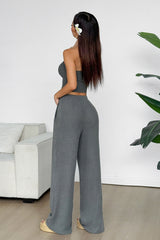 Button Front Tank Top Wide Leg Pants Set