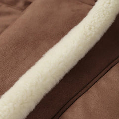 Fashion Lamb Woolen Spliced Warm Coat For Women Vintage Side Buttons Lapel Full Sleeve Jackets Lady Autumn Winter Thick Outwear