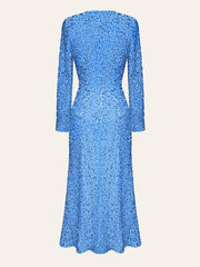 Sequin Decorated Velvet Midi Dress In Blue