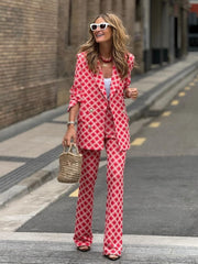 Trendy Printed Blazer Pants Set