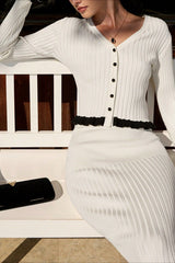 Elegant Ruffled Long-Sleeve Knit Skirt Two Piece Set