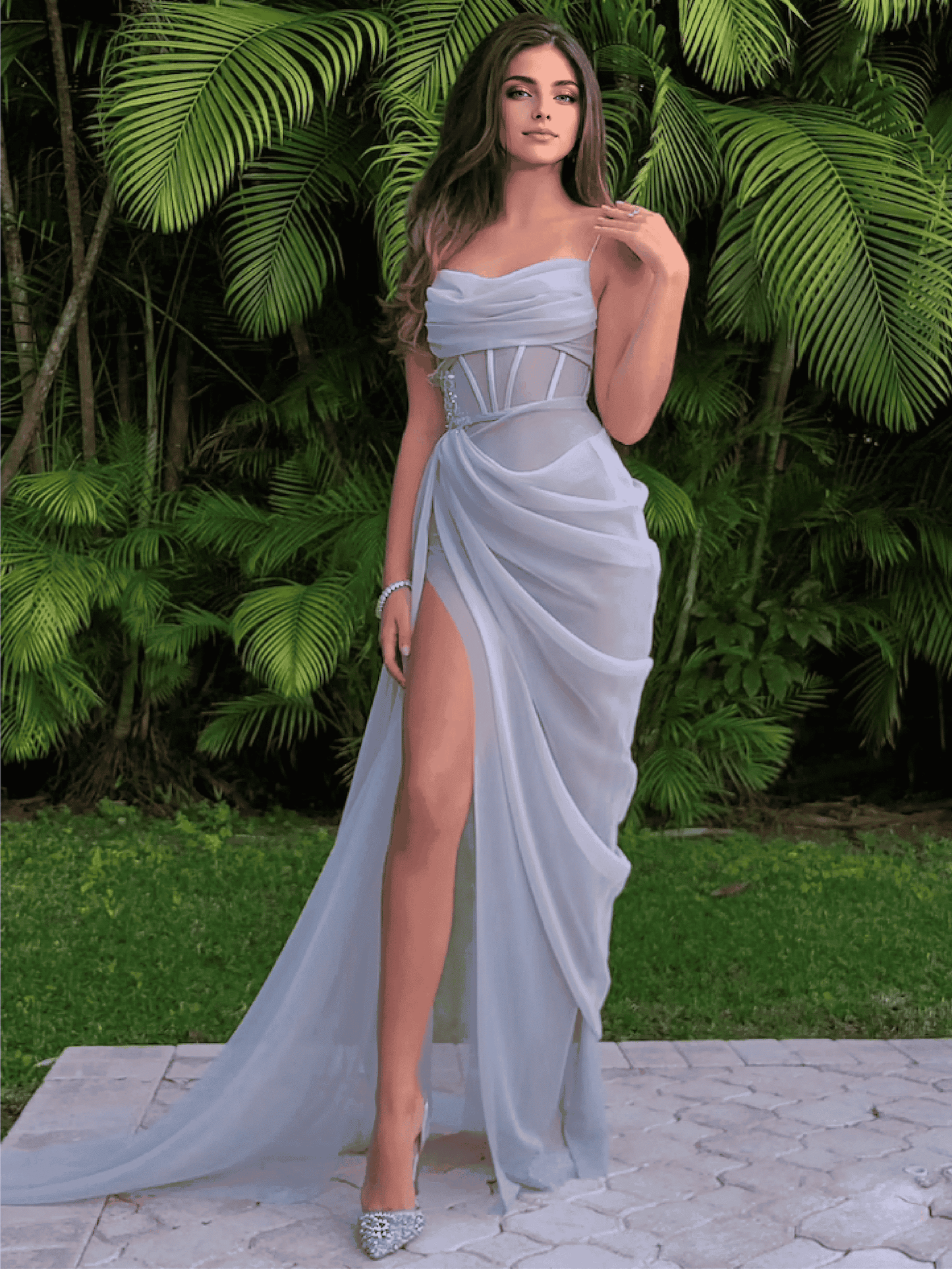 JuliaFashion - 2024 Women Summer Banquet Gown Tulle Robe Hight Waist Backless Evening Maxi Bodycon Elegant Dress