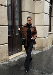 Vintage Edge - Oversized Suede Jacket with Contrast Collar