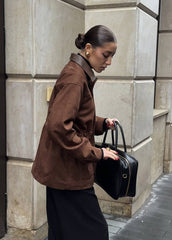 Vintage Edge - Oversized Suede Jacket with Contrast Collar