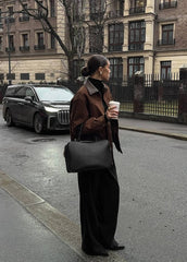Vintage Edge - Oversized Suede Jacket with Contrast Collar