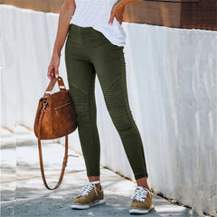 Julia Fashion - Zipper Women's Pants Causal Pleated Stretch Pants