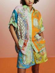 Exquisite Unique Print Button Shorts Two-piece Set