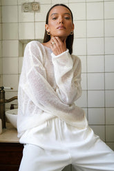 Sheer Boat Neck Bell Sleeve Knit Sweater