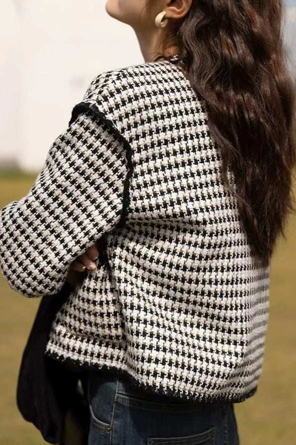 Tweed Houndstooth Short Christmas Outerwear