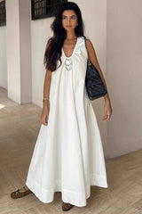 V-Neck Pleated Tank Loose Boho Dress