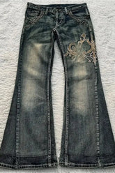 Embroidered Patchwork Y2K Flare Leg Jeans