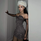 Julia Fashion - New Mercerized Chest Hollowed-out Slim Bag Puss Sexy Mini Dress