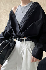 Off Shoulder Structured Peplum Mock Two Piece Blouse