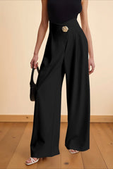Asymmetrical Waist High Waist Wide Leg Casual Pants