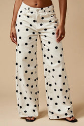 Polka Dot Wide Leg Denim Pants