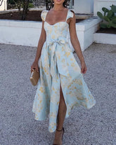 BRUNA - BUTTERFLY SLEEVE TIE WAIST PRINT DRESS