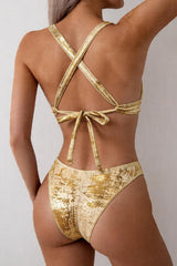 Sexy Shimmer Metallic Detail Triangle Bikini Set