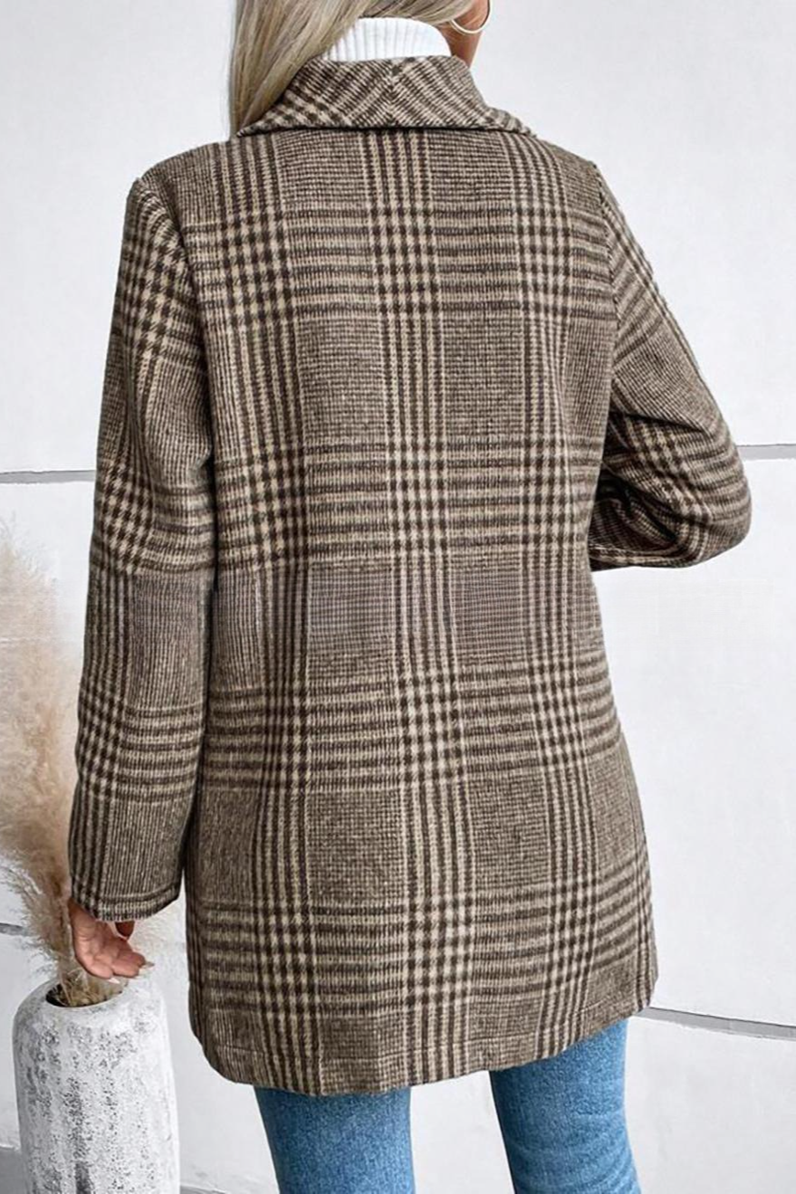 Plaid Tweed Notch Lapel Slim Elegant Christmas Outerwear