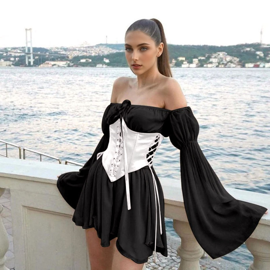 Julia Fashion - Off Shoulder Mesh Yarn Short Dress