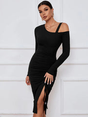 Long Sleeve Sexy Dress L / Burgundy