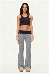 Striped Foldover Waist Flare Leg Pants
