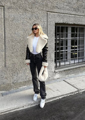 Luxe Sherpa Trim Leather Jacket - Short ZippeRed Style