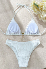 Textured Drawstring Tie Bikini Set