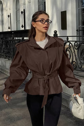 Gathered Shoulder Belted Peplum Jacket