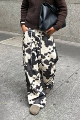 Cow Print Straight Leg Denim Pants