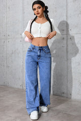Casual High Waist Relaxed Straight Leg Jeans