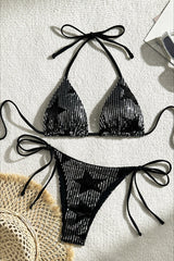 Black Star Sequin Two Piece Bikini Set