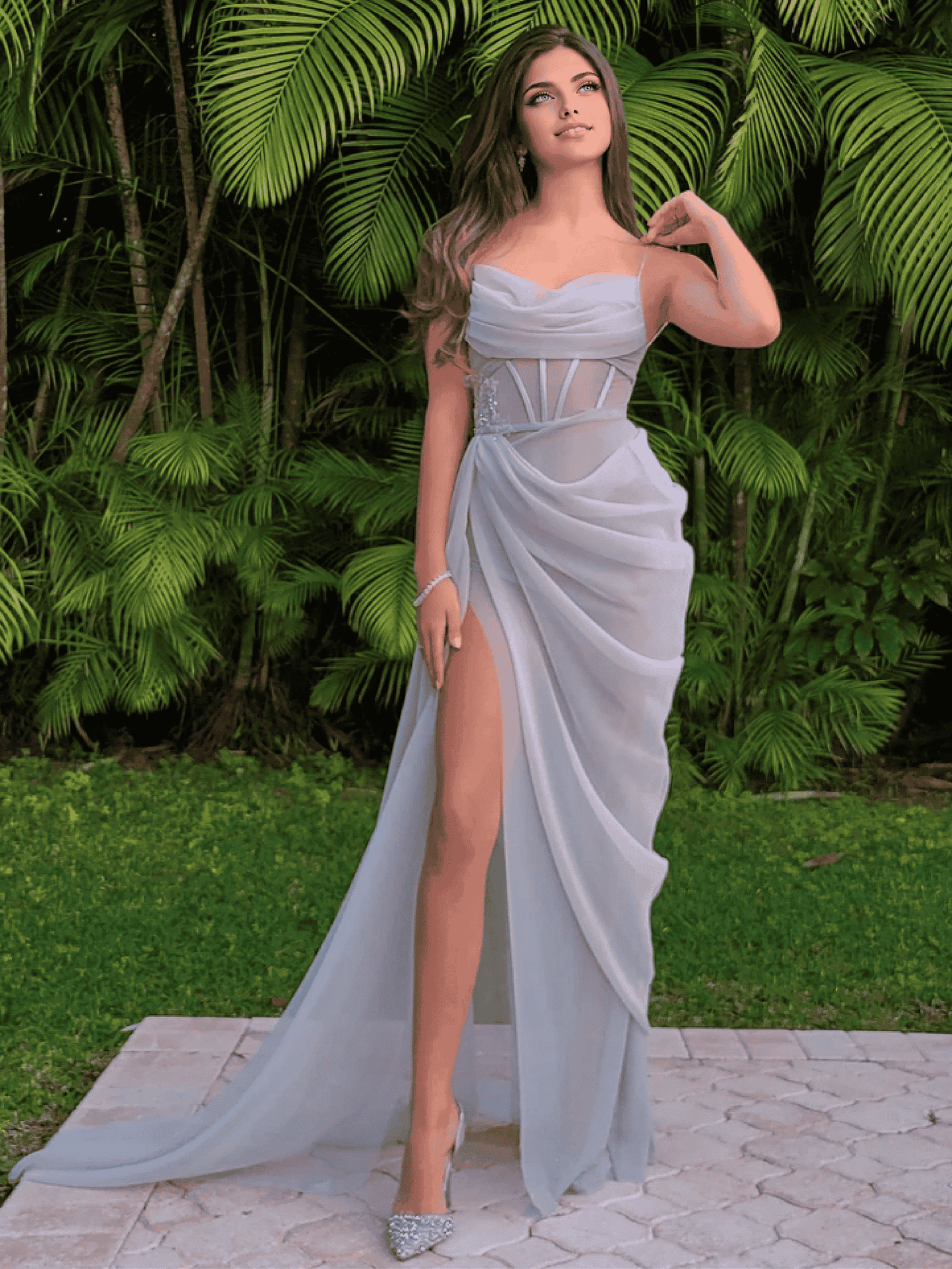 JuliaFashion - 2024 Women Summer Banquet Gown Tulle Robe Hight Waist Backless Evening Maxi Bodycon Elegant Dress