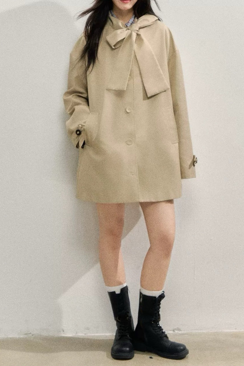 Plaid Blend Bow Front Christmas Outerwear