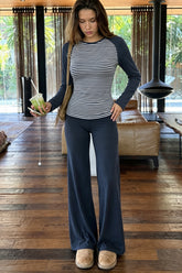 Striped Raglan Top and Flare Pants Set