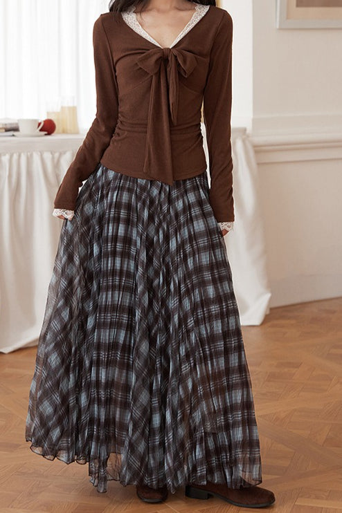 Plaid A-Line Maxi Christmas Skirt